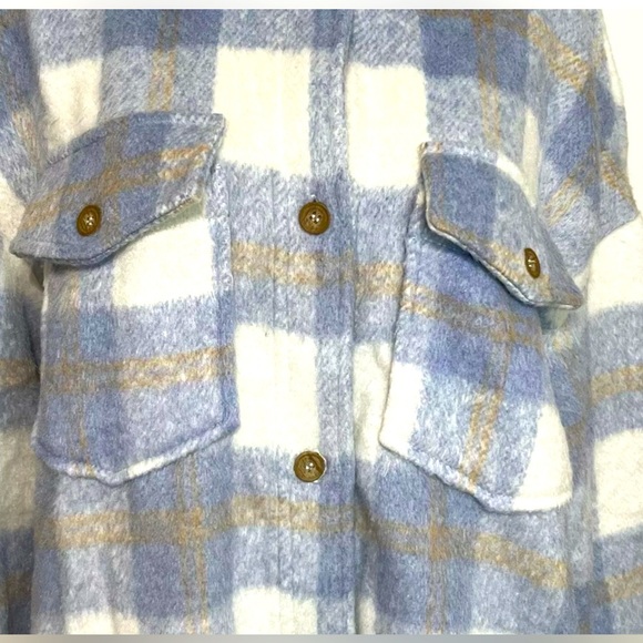 Lulus Warmest Winter Blue Multi Plaid Jacket Shacket Large NWT Size Medium - Picture 6 of 13